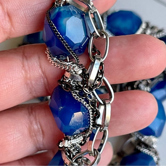 NAKAMOL Grungy Style Blue Chunky faceted Semi-Precious Stones Mixed Metal Chains - Picture 5 of 12